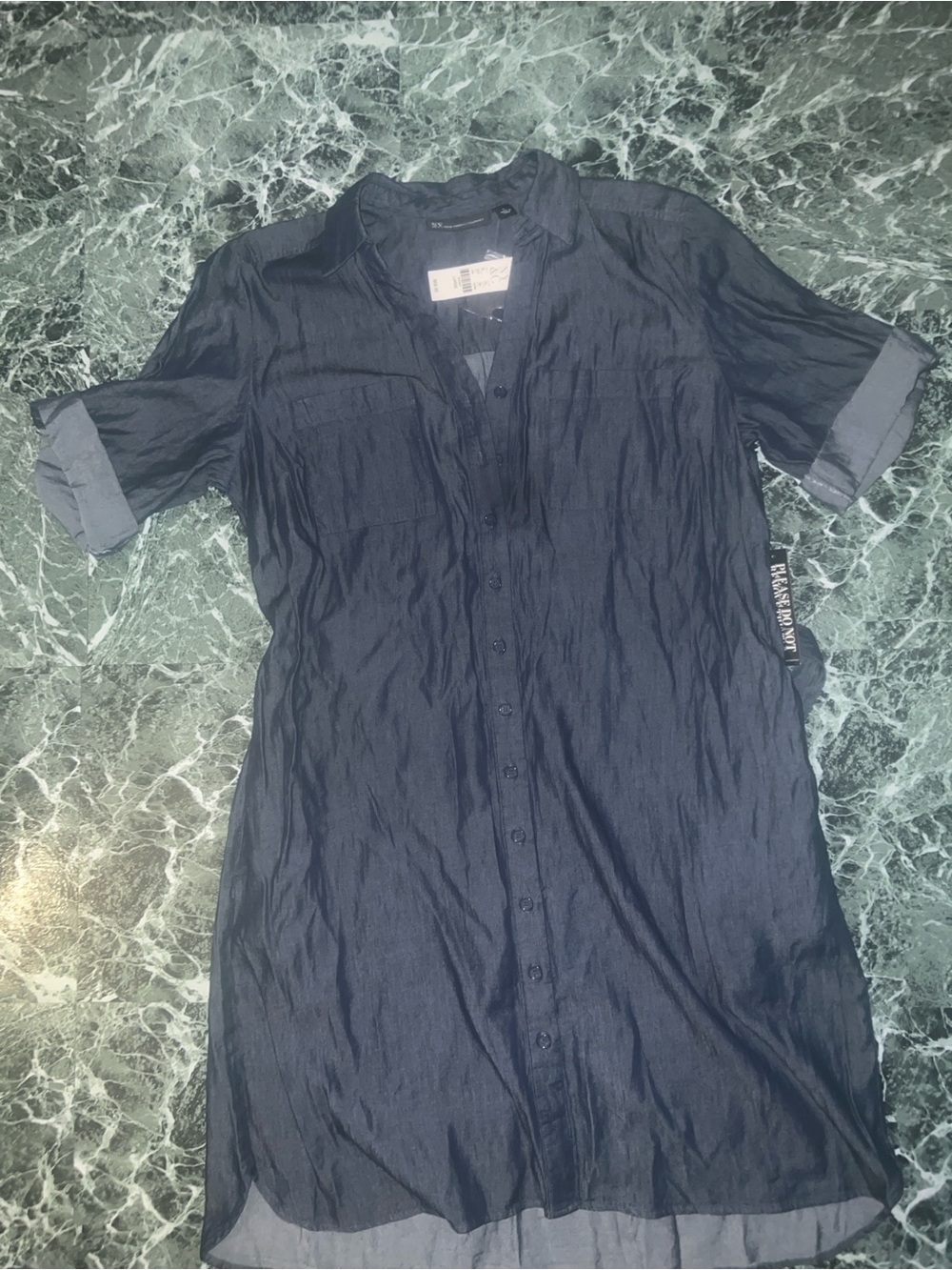 New York & Company Navy Short-Sleeve Button-Down Shirt Dress